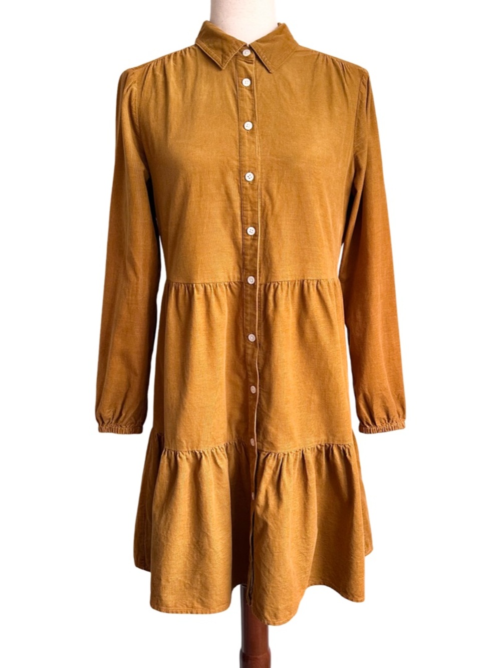 J. Crew Brown Mustard Button-Front Tiered Corduroy Dress 2 Classic Preppy Fall